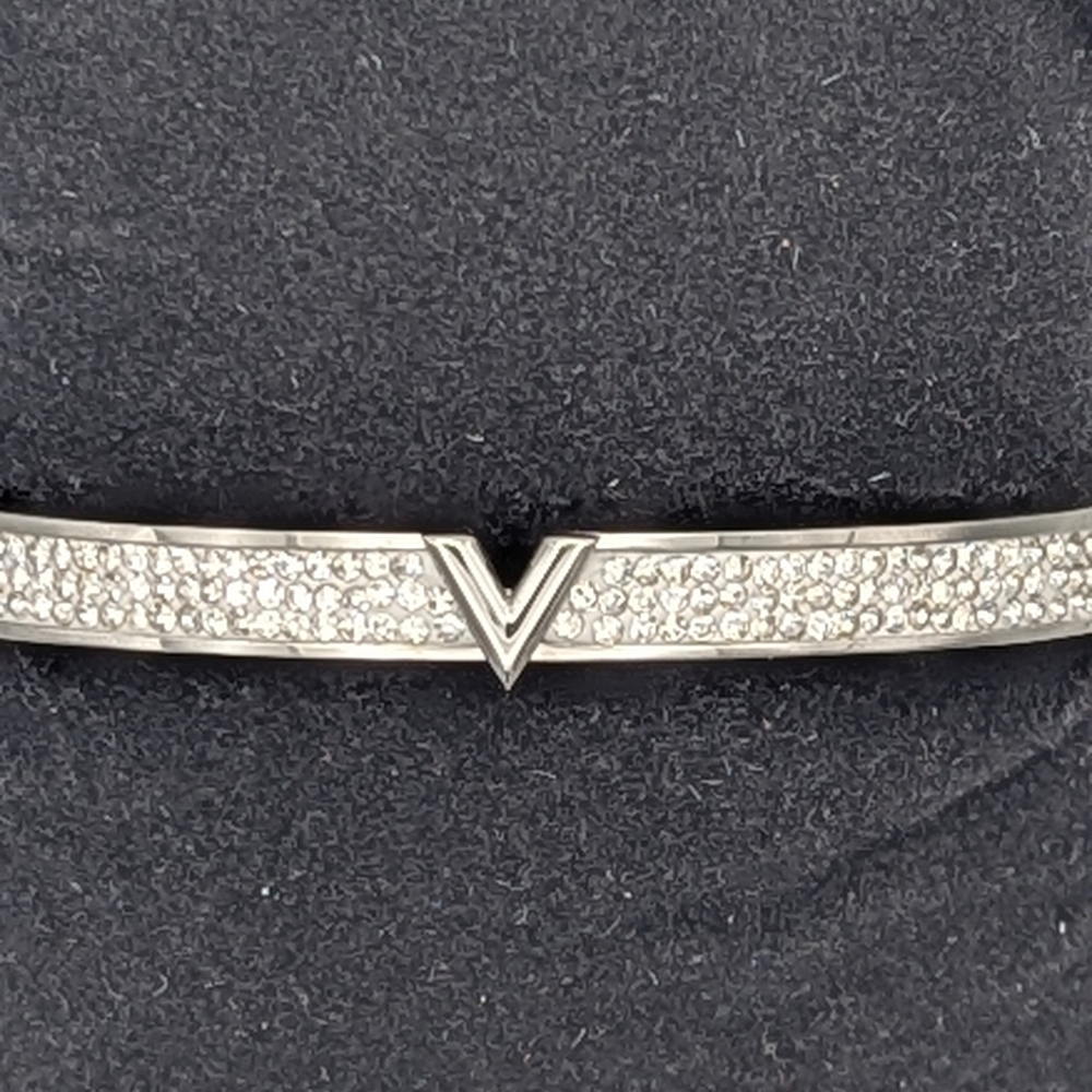 Silver Gemstone V Initial Hinge Bangle Bracelet Quiet Luxury - Picture 3 of 11